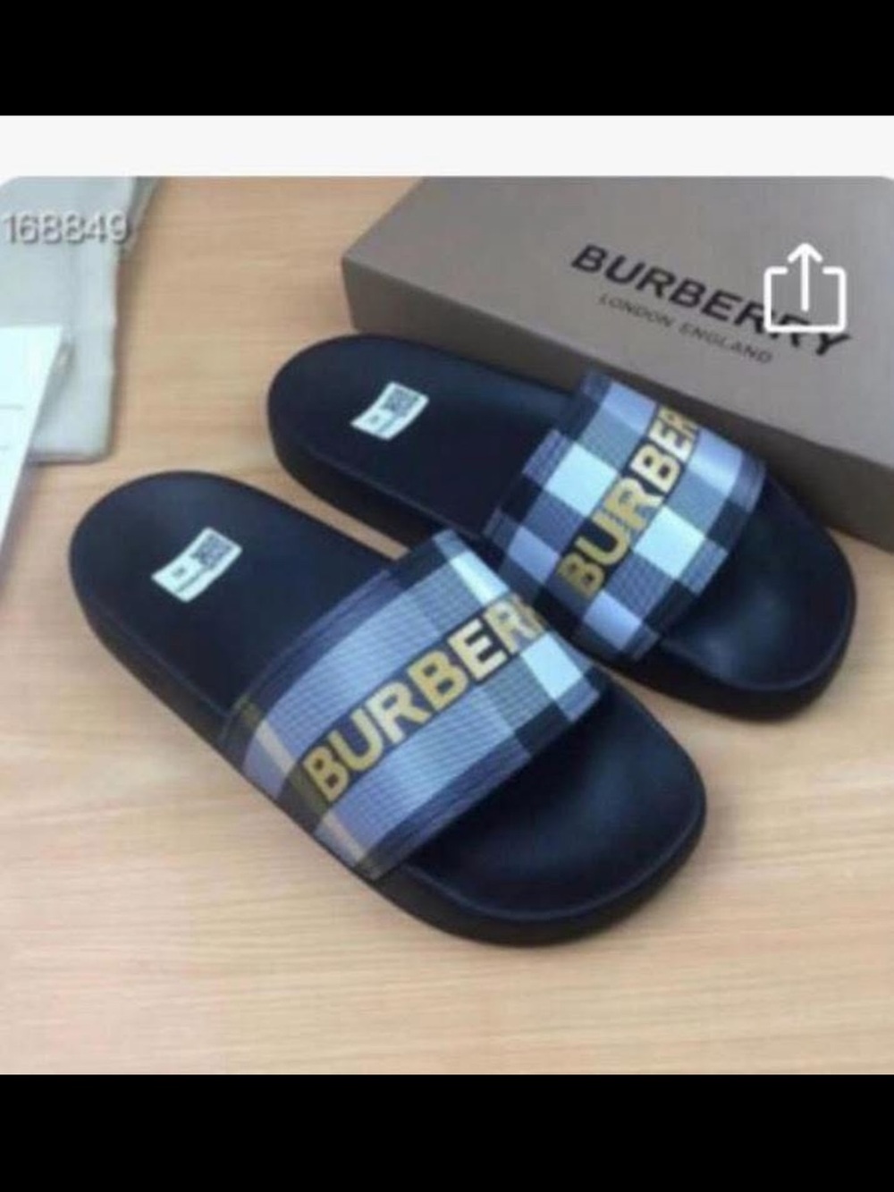 Luxury Men’s Black Plaid Logo Slide Sandals